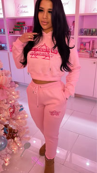 Image 2 of Baby pink TLE Merch crop hoodie & pants 