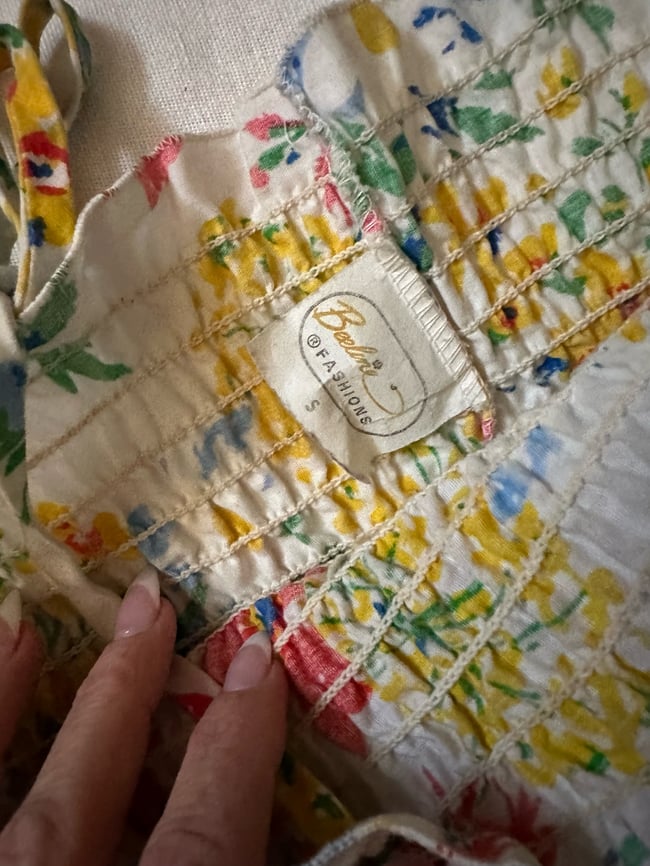 70s ruched floral shoulder tie top 