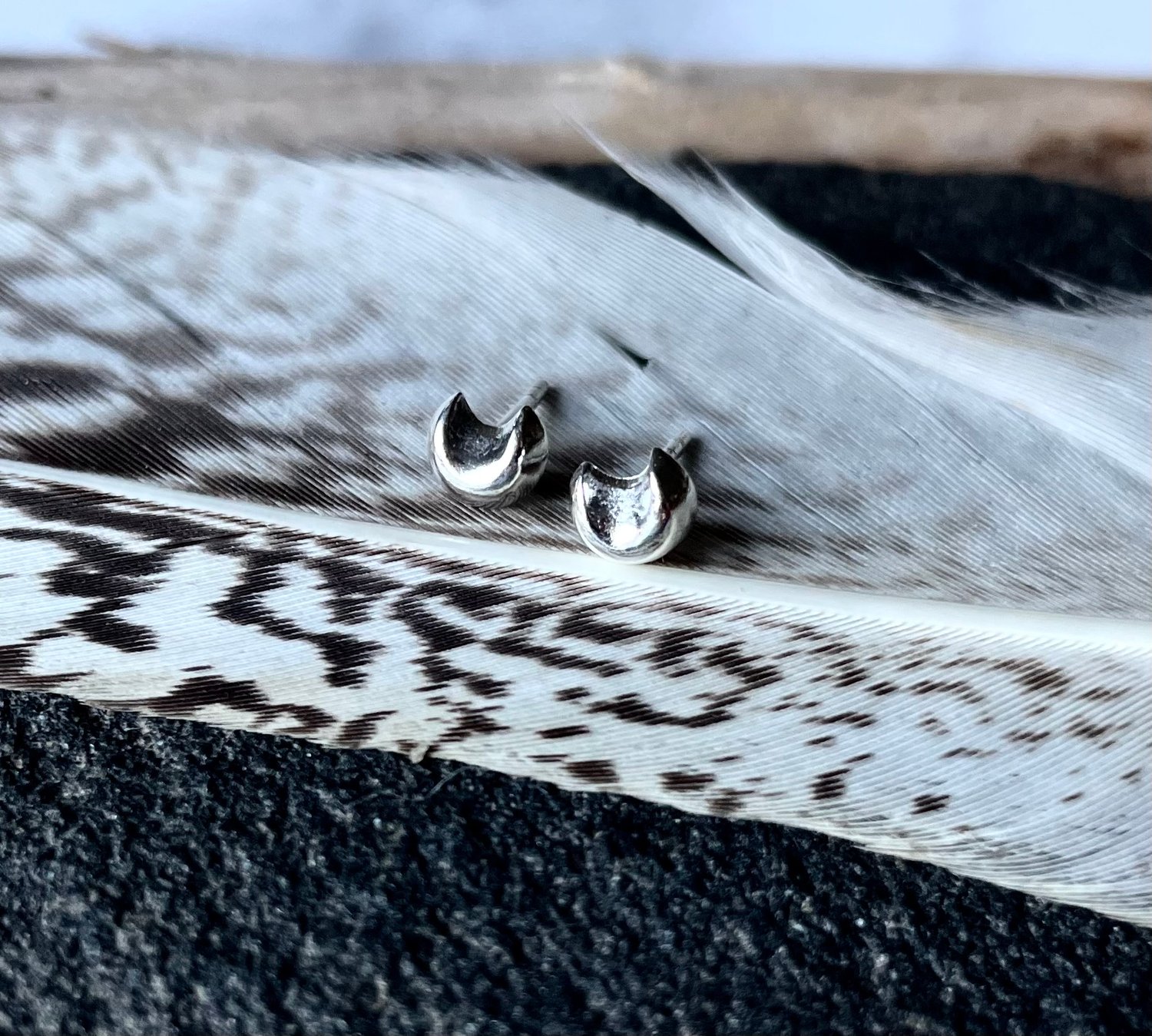 Image of Handmade Sterling Silver Crescent Moon Stud Earrings 925