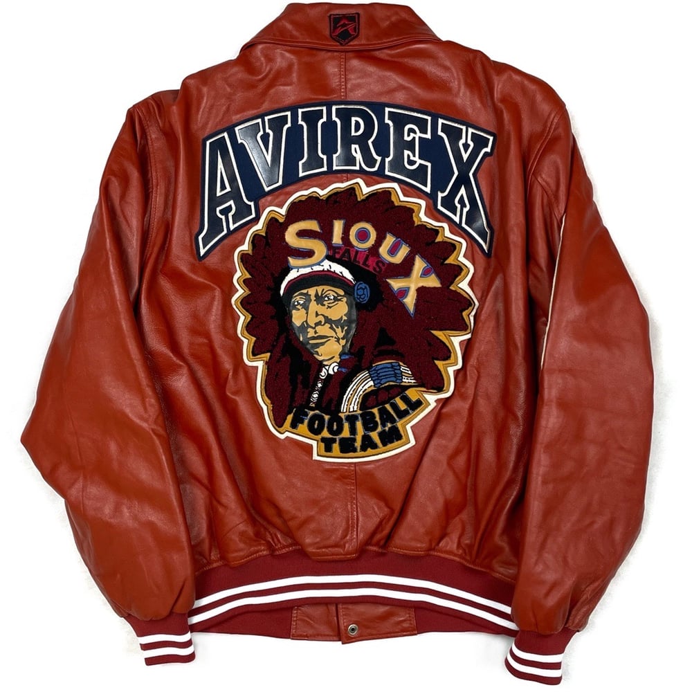 Image of Avirex Sioux Football Team Leather Jacket In Red ( M ) 