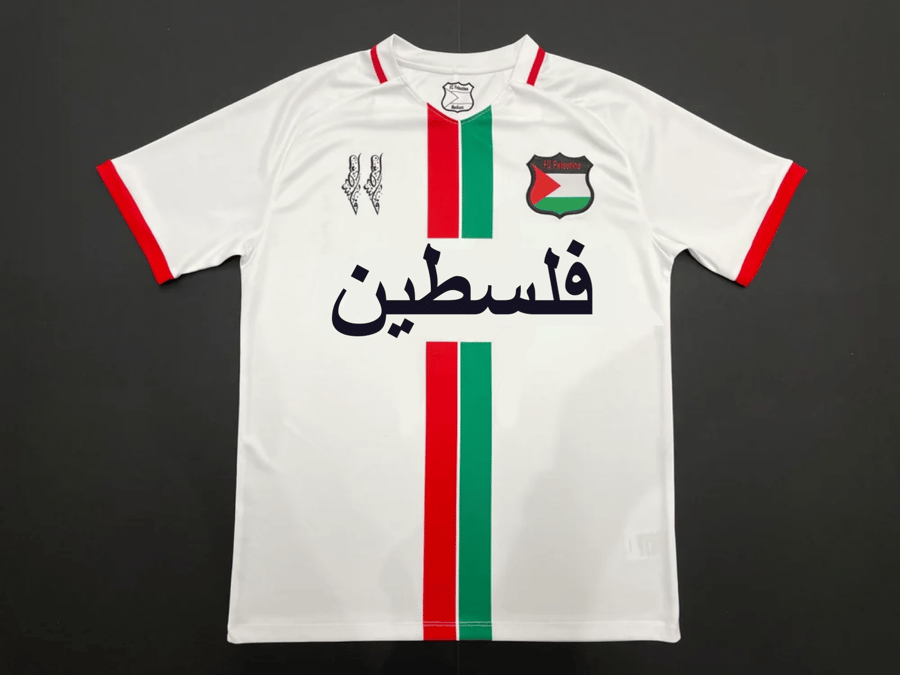 Image of PALESTINE WHITE CENTRE STRIPED (RED/GREEN) FOOTBALL SHIRT