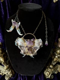 Image 1 of Amethyst & Quartz Bisected Cat Skull - Necklace & Earring Set