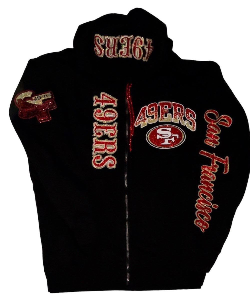 Blk And Red Zip Up Football Hoodie