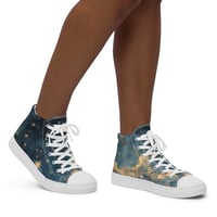 Image 1 of Celestial Night Sky Stars and Clouds Painting Women’s High Top Canvas Shoes