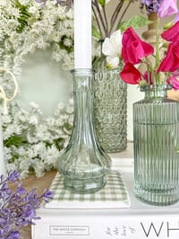 Image 2 of SALE! Green Glass Bud Vases ( Set or Singles )