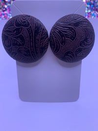 Image 2 of Faux Leather Button Earrings 
