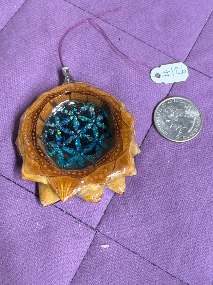 Image of Crushed Opal and Shungite Flower of Life Pinecone Charm | PNW Handcrafted Art | #126