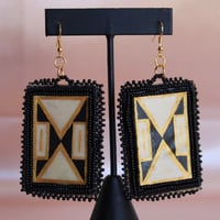 Image 4 of Black & Gold Geo Beaded Earrings