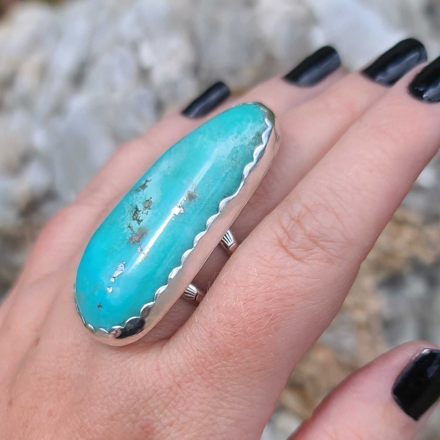 Image of XL Campitos Turquoise Handmade Sterling Silver Statement Ring 