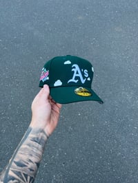Image 1 of FOREST GREEN PARTLY CLOUDY  OAKLAND ATHLETICS CUSTOM FITTED CAP