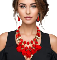 RED FLORAL PETALS NECKLACE SET