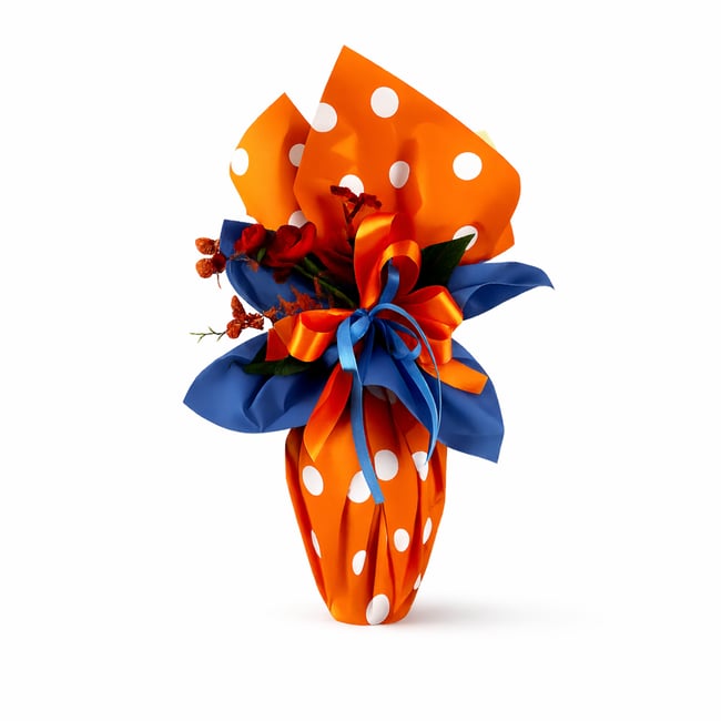 Uovo di Pasqua Artigianale di Cioccolato Fondente o al Latte - Arancione a pois bianchi