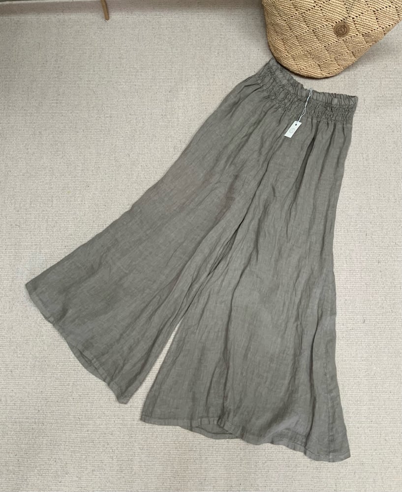 Image of Pantalon en lin palazzo Taupe