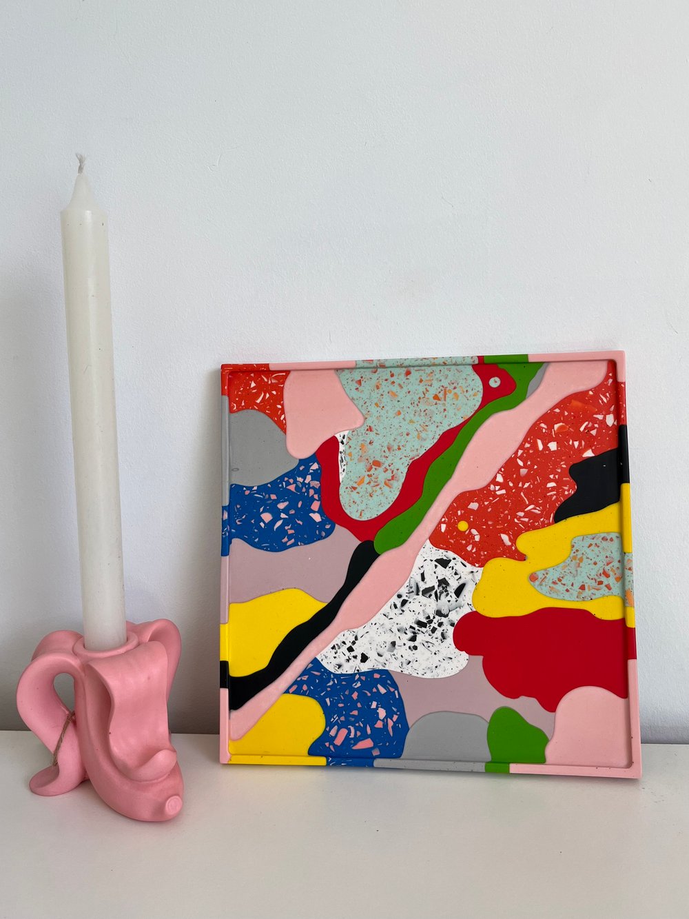 Image of Large Square Color Block Tray ~ Pink