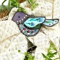 Image 3 of Folk Bird- Purple, blue, mauve & green 