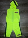 Satin Neon Fluorescent Yellow Two Piece Sleeveless hooded Top & Short Set Women’s 