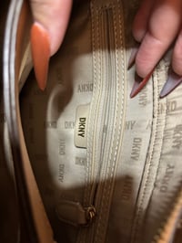 Image 8 of DKNY Monogram Satchel Crossbody – Beige/Brown – Preowned
