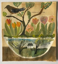Landscape dish with tulips - book page artwork 
