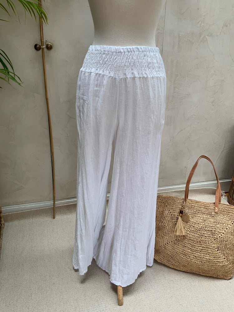 Image of Pantalon en lin Palazzo Blanc