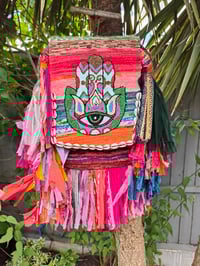 Image 2 of 2 Frill sari Bohemian Back Pack with adjustable leather strap