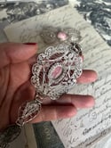Bracelet en filigrane d’argent avec Rhodochrosite, avec sa broche, vintage, Brésil. 