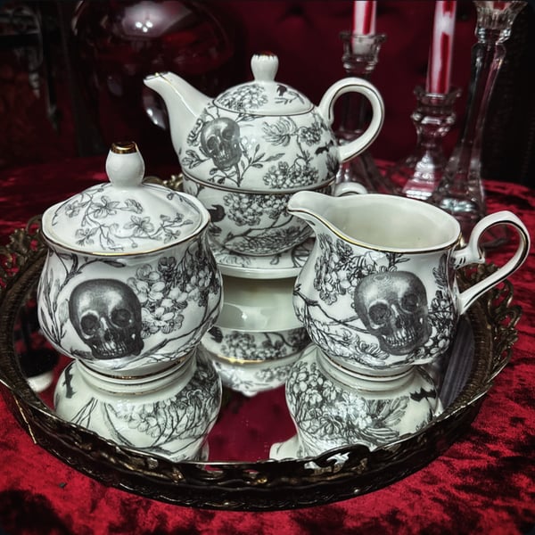 Image of Floral Skull Tea Set