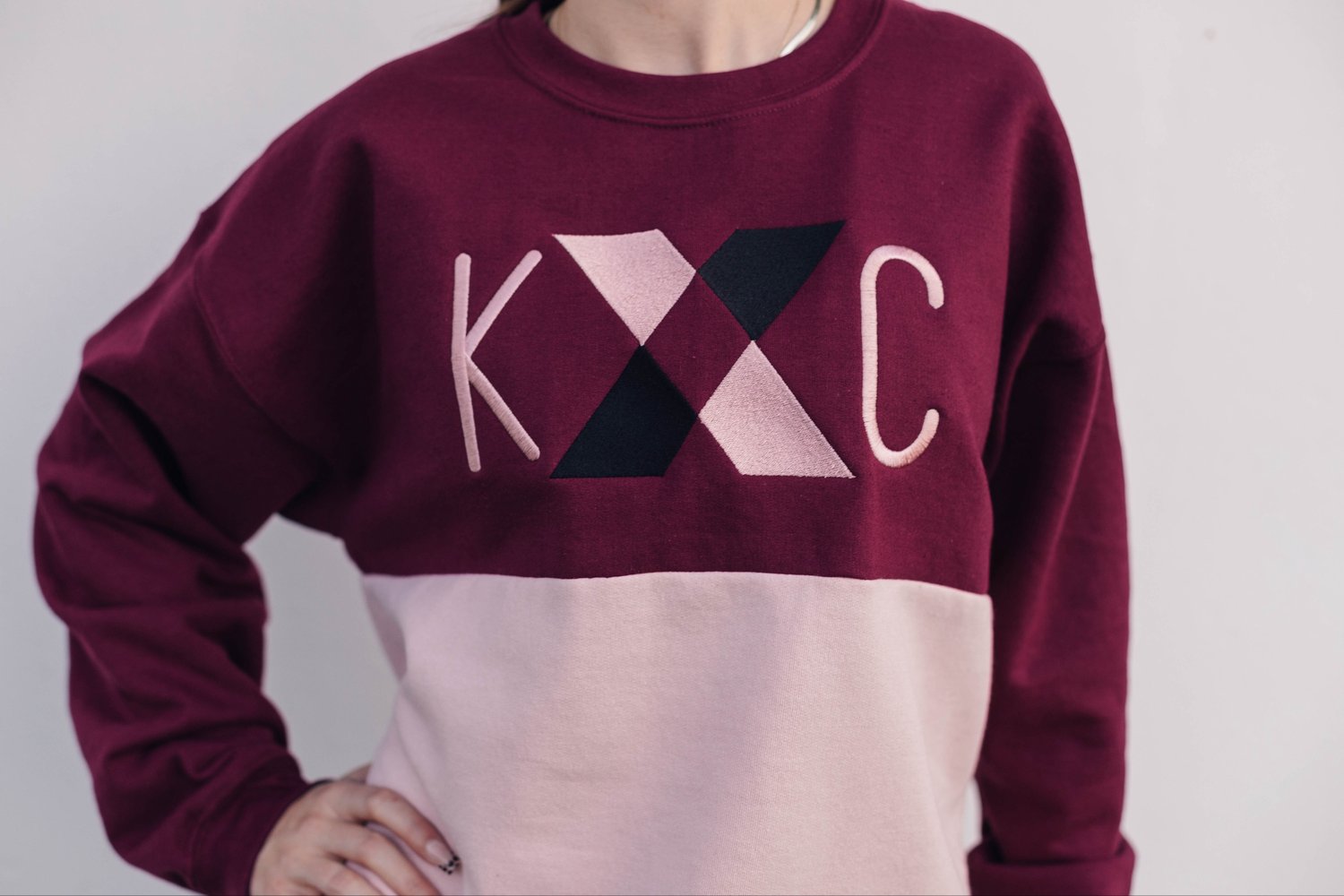 Image of CROSSING PATHS BLUSH/BLACK/BURGANDY SPLIT COLORBLOCK