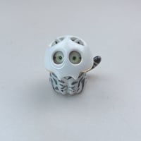 Image 3 of Gray Tabby Cat With Skull Mask Ceramic Figurine