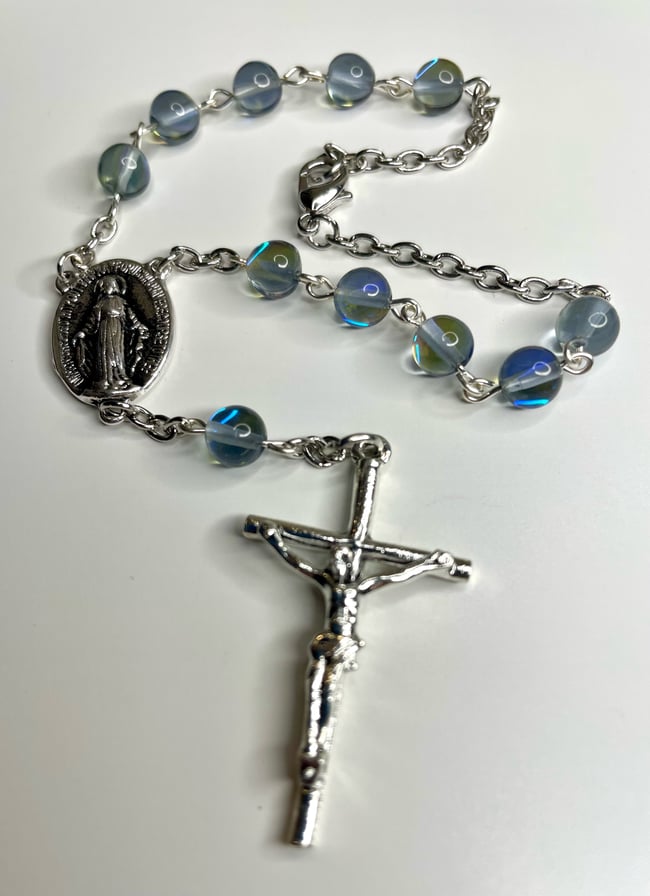 Traditional Car Rosary - Iridescent Blue