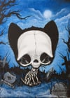 Skeleton Cat Halloween Monster Collection Art Print