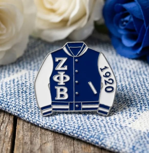 Image of Varsity Jacket Blue and White Brooch Pin