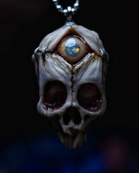 Image 6 of Third Eye Skull pendant, stainless chain , moon stone eye, OOAK one of a kind 