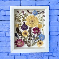 Image 3 of Daisy, Mum, Delphinium, Butterfly Bush, Pansy Wildflower Art 8x10 Shadow Box (202301LS)