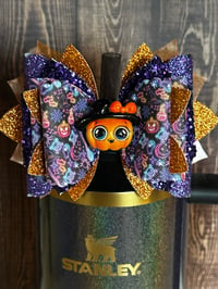 Image 2 of Halloween Cutie Pumpkin Tumbler Straw Topper Bow