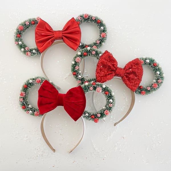 Image of Peppermint Wreath Ears with Red Bow