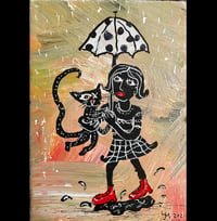 “Puddle Jumping with my Pal” original painting on 5” x 7” canvas