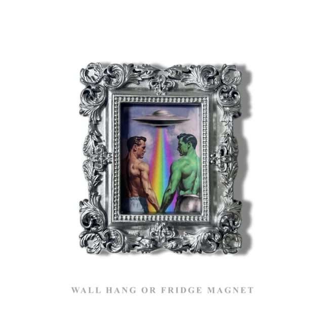 Ready to Ship! 3.5 inch Silver Mini Framed ‘Gayliens’ // Magnet & Wall Hanger Included