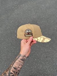 Image 3 of  SAND DUNE TRI TONE TAN SEATTLE MARINERS CUSTOM FITTED CAP