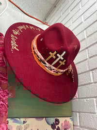 Image 1 of Hand Burned & Embroidered Cross Hat