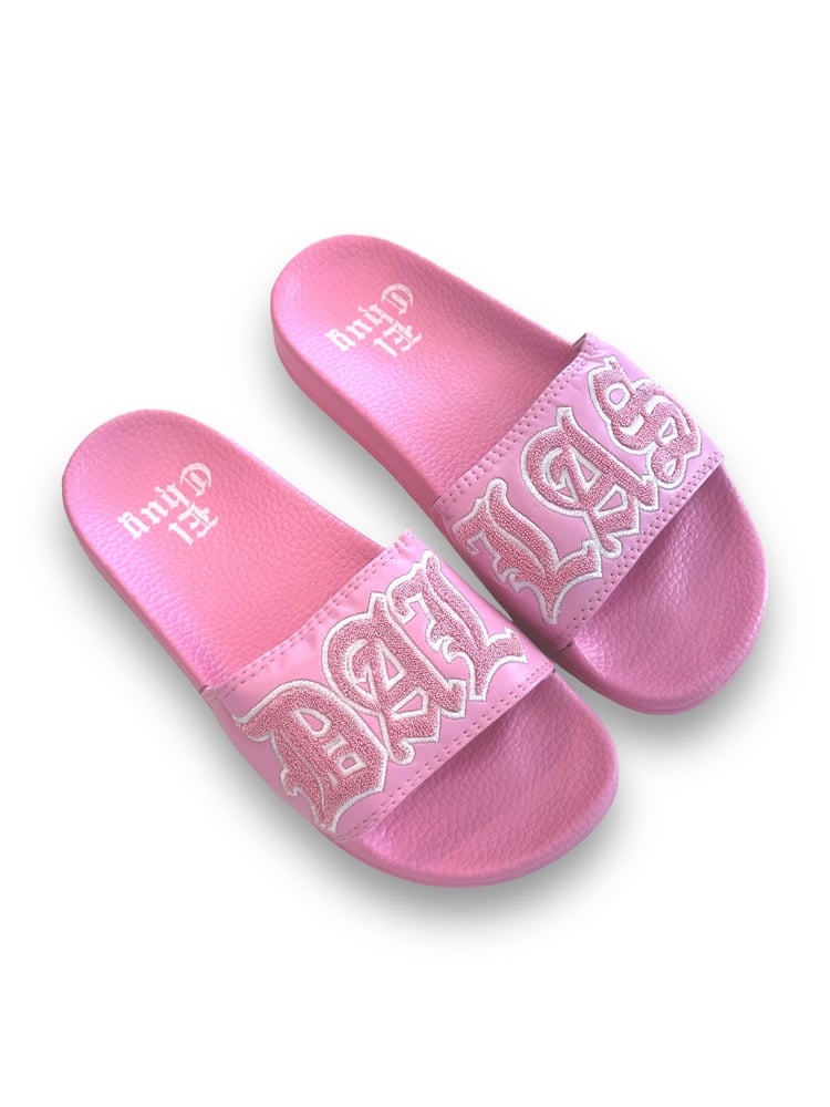 Image of DALLAS PINK VARSITY SLIDES (NOW SHIPPING)