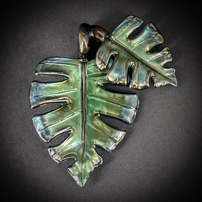 Image of Metallic Green Double Monstera Leaf Pendant