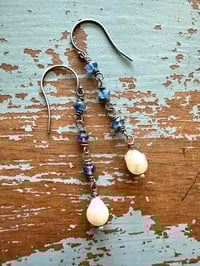 Image 2 of Akoya pearl and kyanite dangle earrings