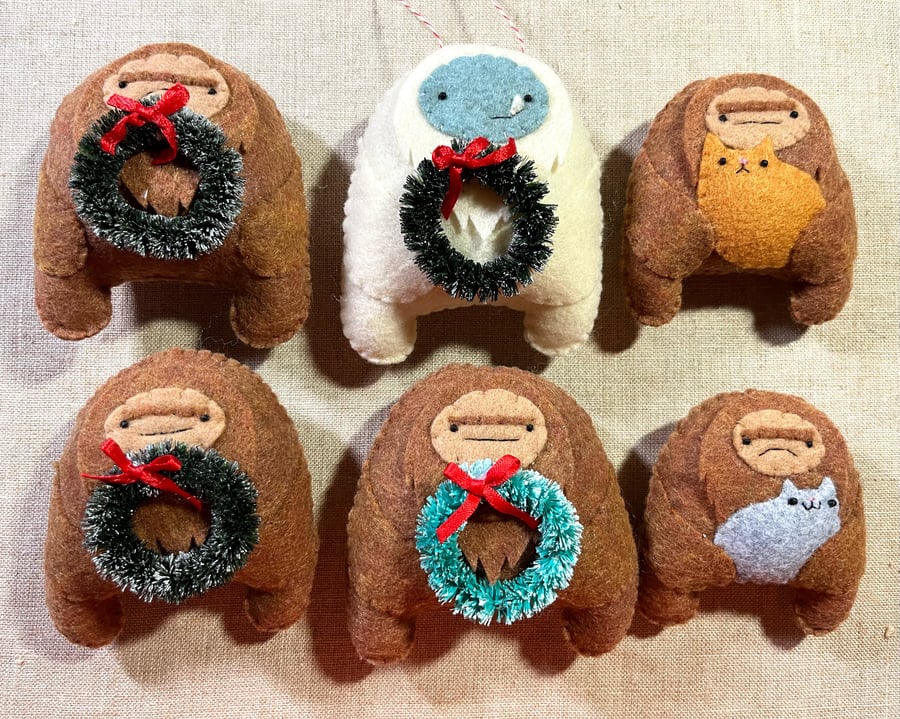 Image of ready to ship yeti & sasquatch ornaments