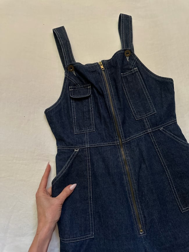 early 70s dark denim zip up overalls 