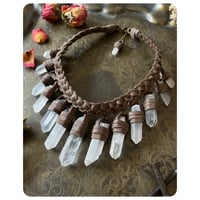 Image 1 of The Empress Necklace - Clear Quartz Crystals and Dusty Brown Leather