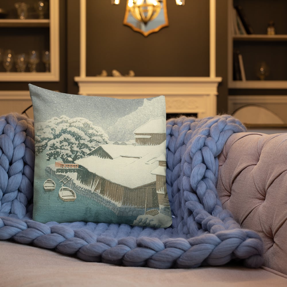 Hasui-kawase:evening-snow - Premium Cushion / Pillow
