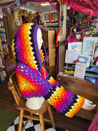 Image 4 of OCULUS - Hooded crop top jumper L/ XL flared sleeve - handmade crochet - one of a kind