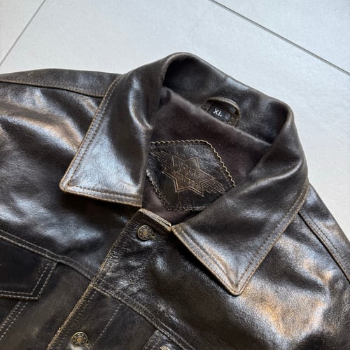 Image of 1990s Heavyweight Leather Trucker Jacket, Size XL