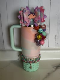 Image 2 of Warm Serene Brushstrokes Dinosaur Tumbler Accessory Set | Bow, Straw Bauble & Bracelets