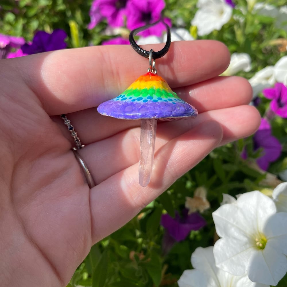 Image of purple tie dye mushroom necklace 